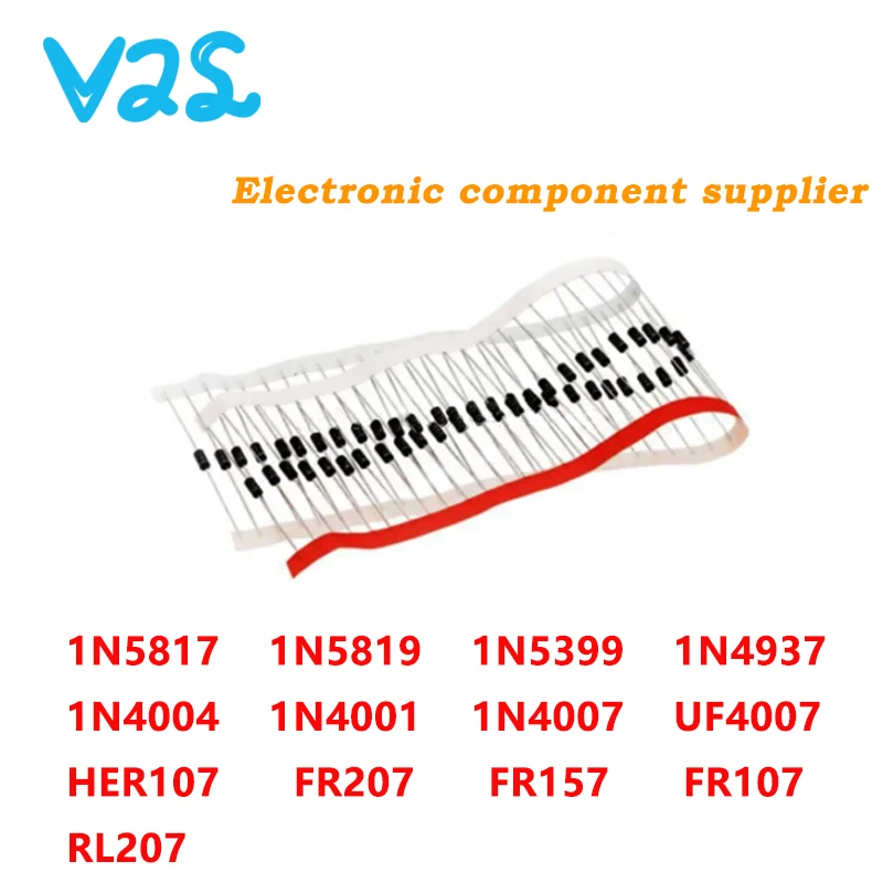 (50 шт.) 100% Новинка 1N5817 1N5819 1N5399 1N4937 1N4004 1N4001 1N4007 UF4007 HER107 FR207 FR157 FR107 RL207 DO-41/DO-27