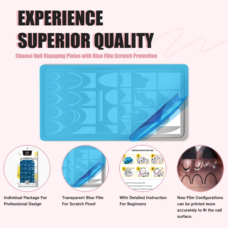 BORN PRETTY 네일 스탬프 플레이트 나비 격자 무늬 꽃은 매니큐어 이미지 전송을위한 네일 필름이있는 레이스 네일 아트 플레이트를 남깁니다.