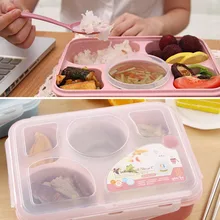 New Safe Plastic Portable Bento Lunch Box Five Plus One Compartment Lunch Box With Sealed Small Soup Bowl