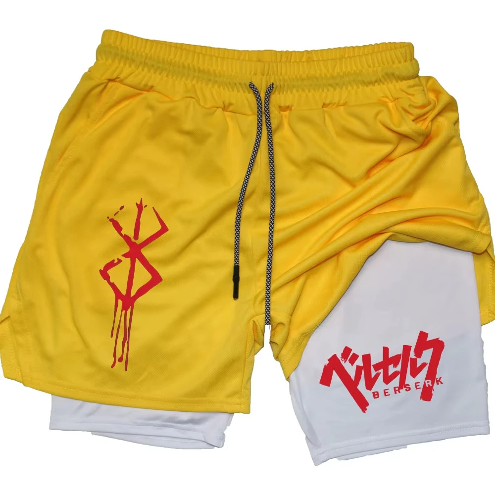 Pantaloncini da performance Anime Berserk da uomo 2 in 1 Pantaloncini da compressione da corsa Allenamento Yoga Palestra Abbigliamento sportivo Pantaloncini da allenamento con tasche