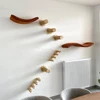 1 Piece Cat Wall Mounted Shelf Furniture Wooden Cat Bed and Scratcher Post with Climbing Ladder Steps for Kitten Play and Rest 2