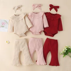 Infant Newborn Baby Girl Solid Clothes Sets Long Sleeve Ruffle Bodysuits + Flared Elastic Pants 2PCs Outfits Baby Girl Clothes