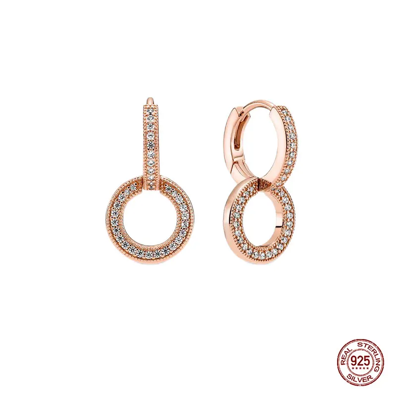 trendy clay earrings Hot 925 Sterling Silver Rose Gold Series Hoop Earrings For Women Earring Pendientes Plata De Ley 925 Original Earrings Jewelry Trendy Earrings luxury