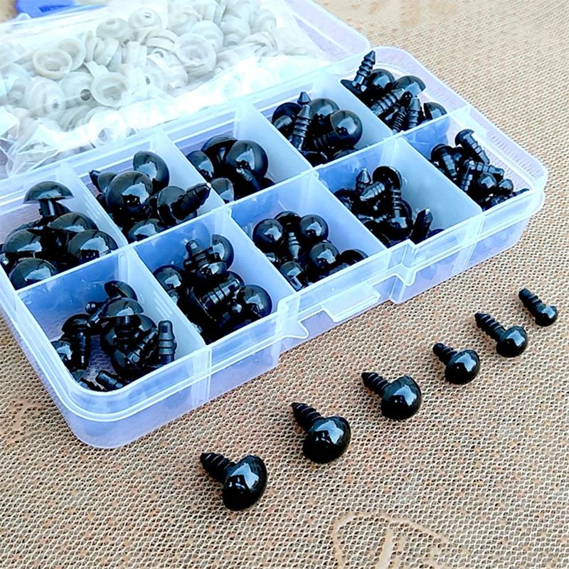 Plastic safety eyes 100pcs black for toys amigurumi diy kit crafts teddy bear soft toy 6mm 8mm 12mm doll accessories