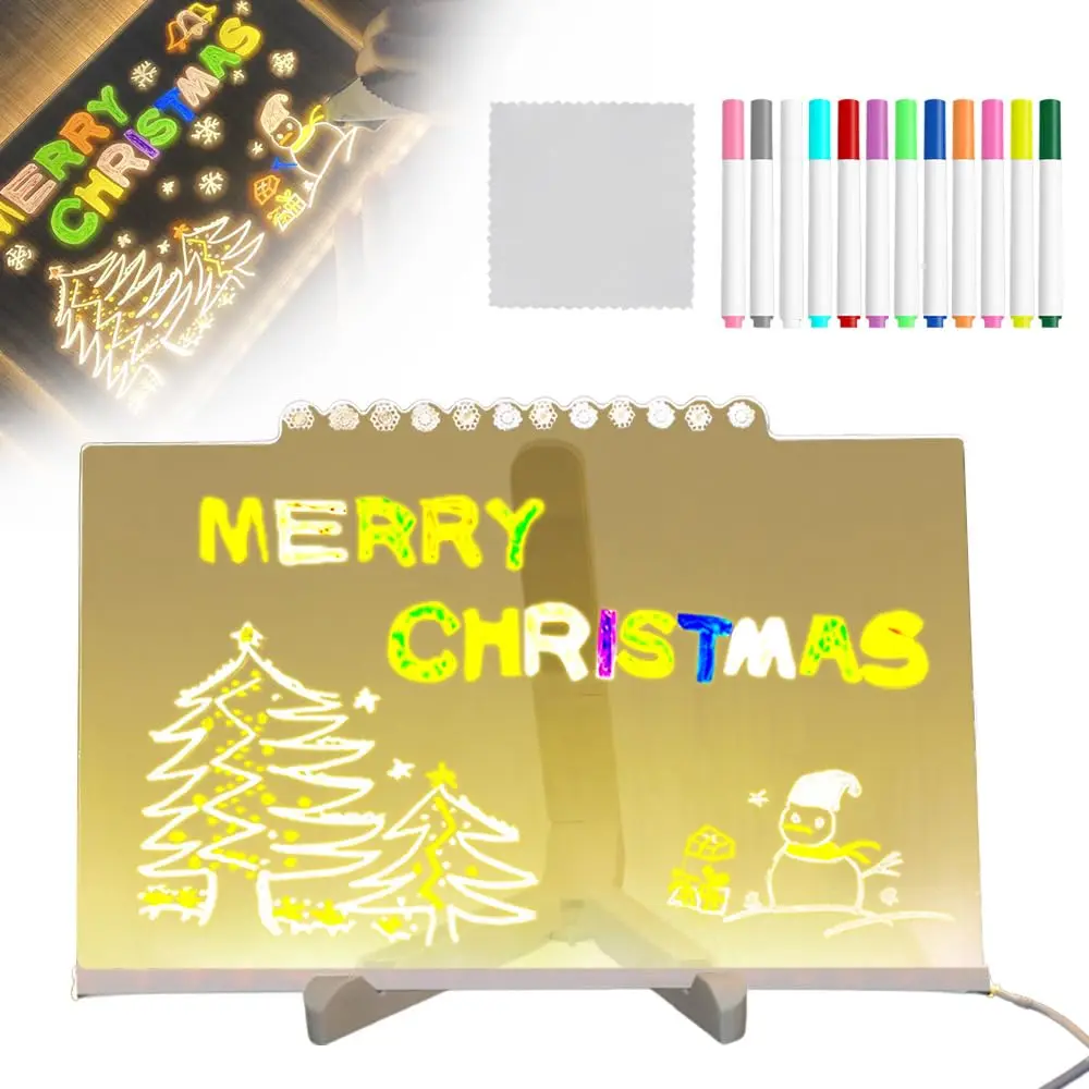 LED Note Board with Colors Pen Light Up Acrylic Message Board Light Up Dry Erase Drawing with Adjustable Stand