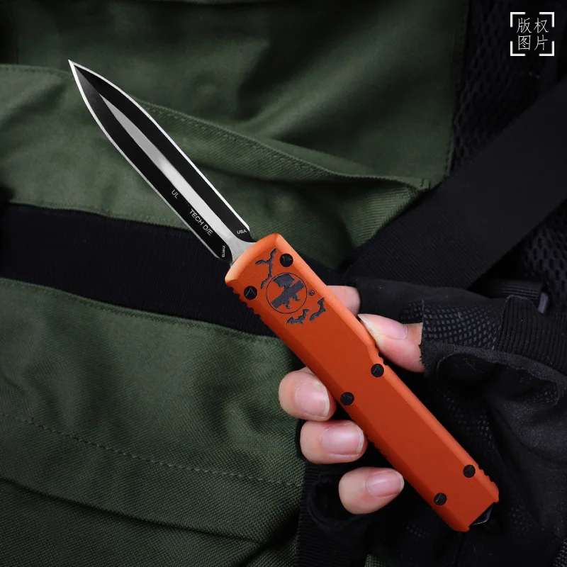 

ULTRATECH Knives Halloween Orange Micro Ultra OTF Tactical Tech Knife D2 Blade EDC Self Defense Combat Pocketknives