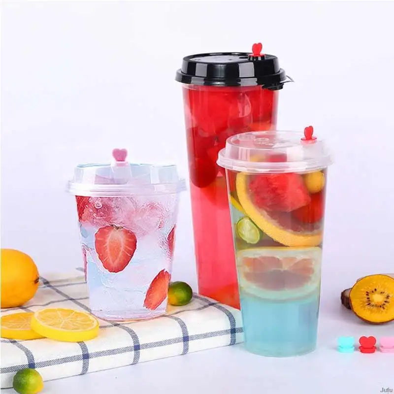 10pcs Disposable Bubble Tea Cup Frosted Transparent Plastic Cups With Lid  And Straw Ice Coffee Juice Tea Drinkware Set Of Cups