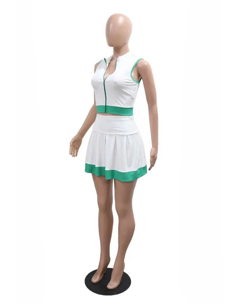 Wmstar Two Piece Sets Women  Sleeveless Zip Up Top with Short Skirt Set Patchwork Color Matching Suit New in Summer 2025