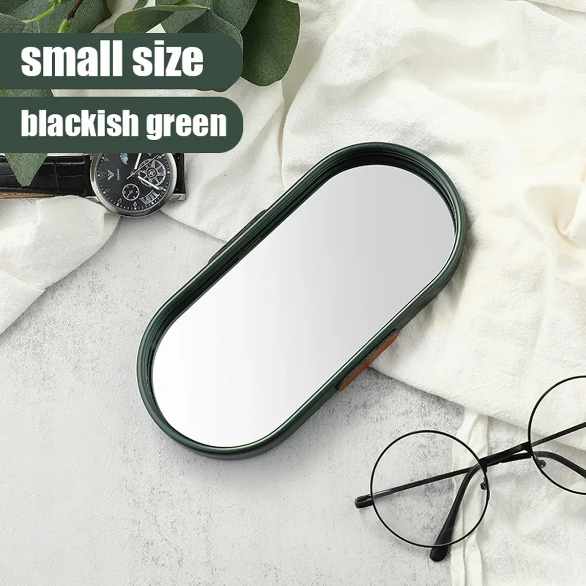 Gold Series Blackish Green Mirror Tray Perfume Cosmetic Jewelry Display Plate Metal Decorative Oval Dessert Kitchen Organizer 4
