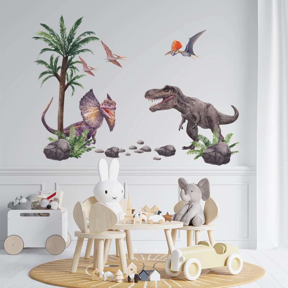 Vinilos Decorativos De Tela Con Diseño De Dinosaurios En Acuarela Para La Habitación De Un Bebé. - España
