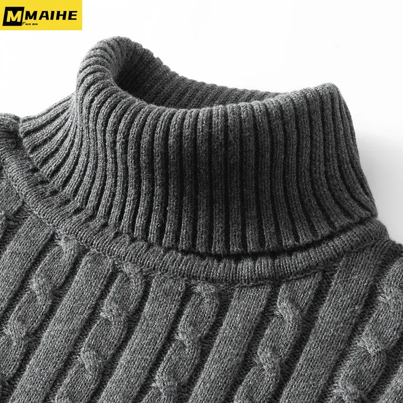 Fall/Winter Quality sweaters Men's classic striped warm knit pullover rolled neck sweater Men's sweater Stylish slim-fit sweater
