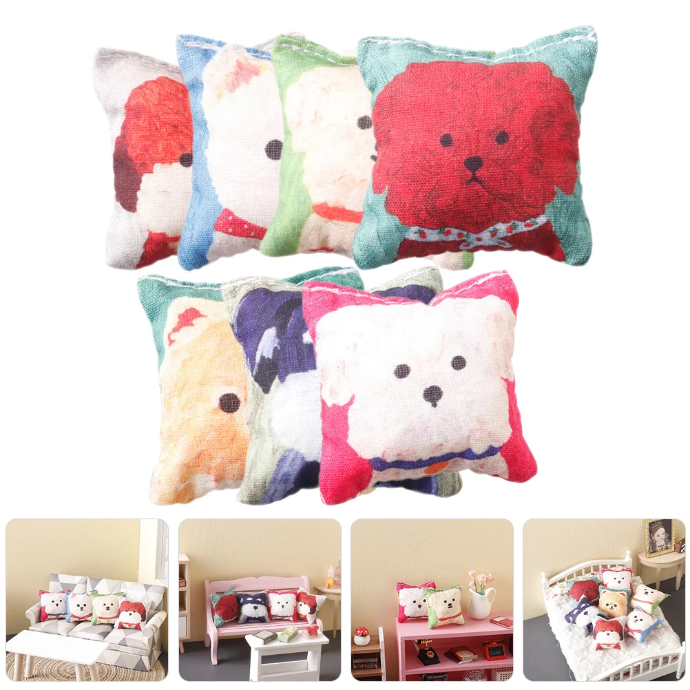 

Dollhouse Miniature Pillows 7Pcs Simulated Pillows Cushions Tiny House Throw Pillow Furniture Model Toy Dollhouse