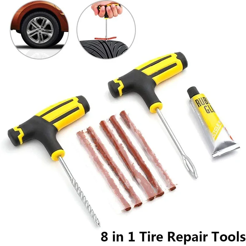 Tire Repair Kit Car Tire Repair Tools Kit Rubber Strips Tubeless Tyre Puncture Studding Plug Set For Truck Motorcycle