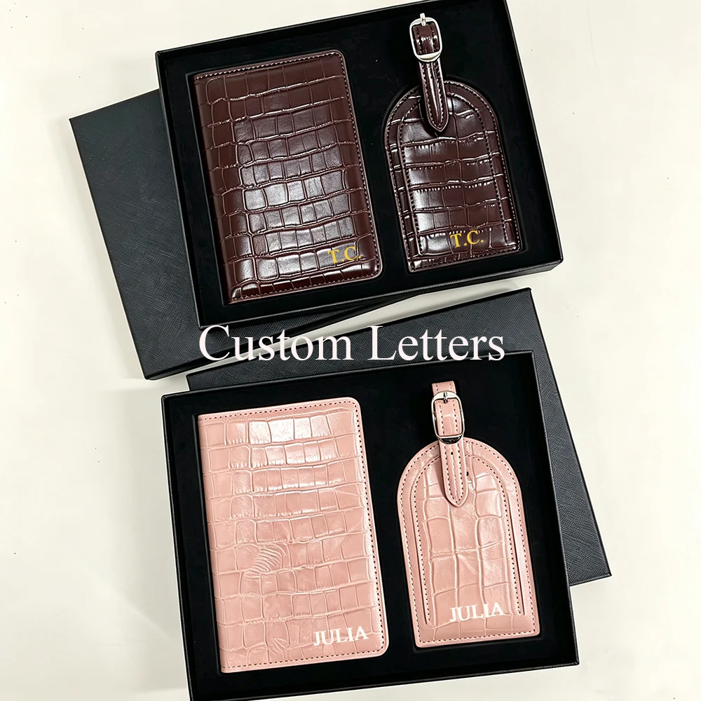 Set Regalo di Lusso con Porta Passaporto e Etichetta Bagaglio Personalizzabile, Accessori da Viaggio per Uomo e Donna