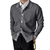 2023 Spring Autumn New Cotton Knitted Cardigan Slim Long Sleeve Button Korean Men's Fashion Lapel Sweater Simple Casual Coat 6