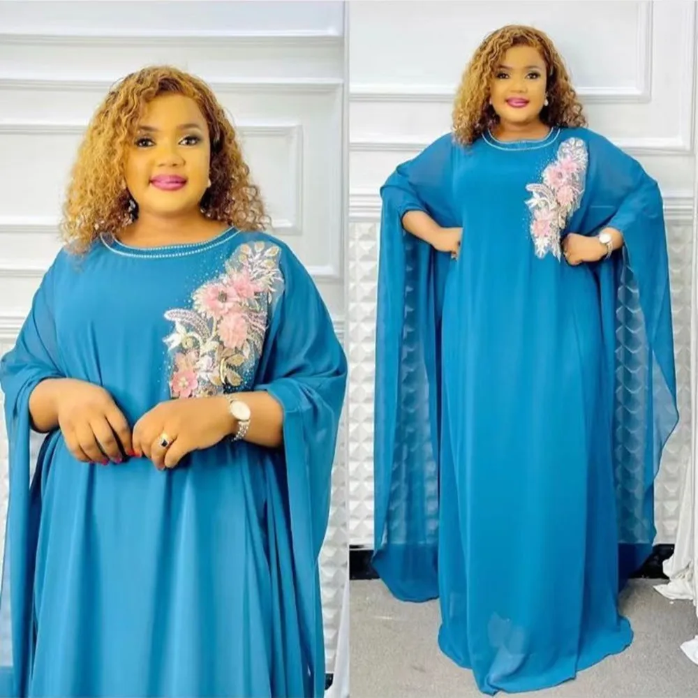 

African Maxi Dresses For Women 2023 New Evening Party Long Dress Africa Clothing Elegant Kaftan Muslim Fashion Chiffon Dress