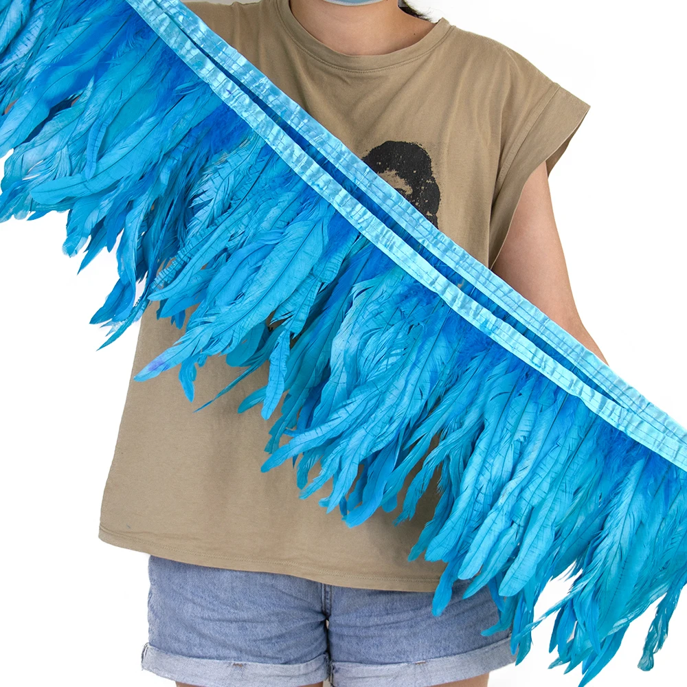 KOLIGHT Frangia Di Piume Di Gallo Naturali Per Decorazioni Fai Da Te – 5 Metri, Larghezza 10-15 Cm, Colore Azzurro Cielo