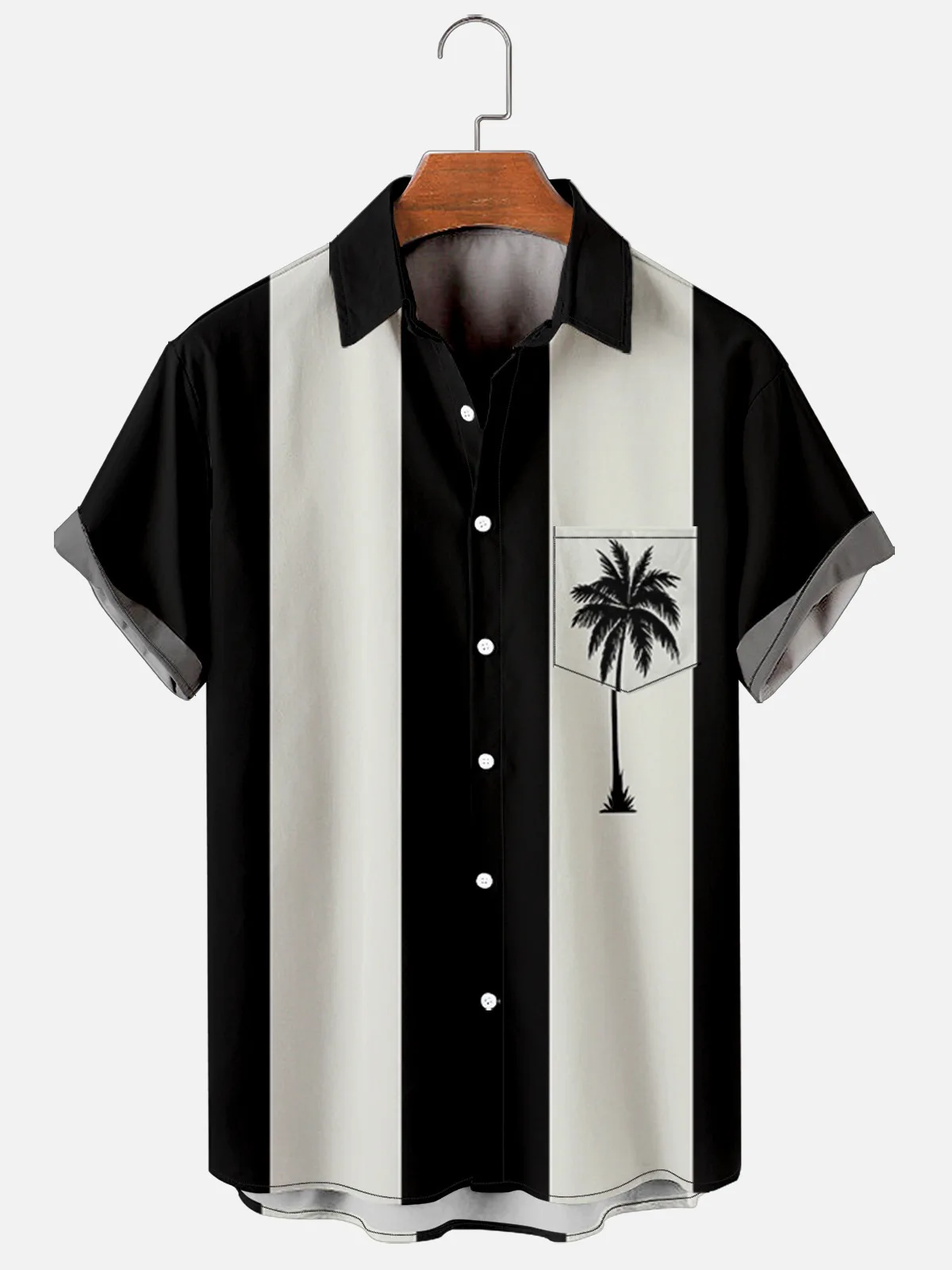

New Summer Striped Coconut Tree element 3D digital Printing loose short-sleeved lapel with pocket shirt Men's/Boy's Tops Clothes