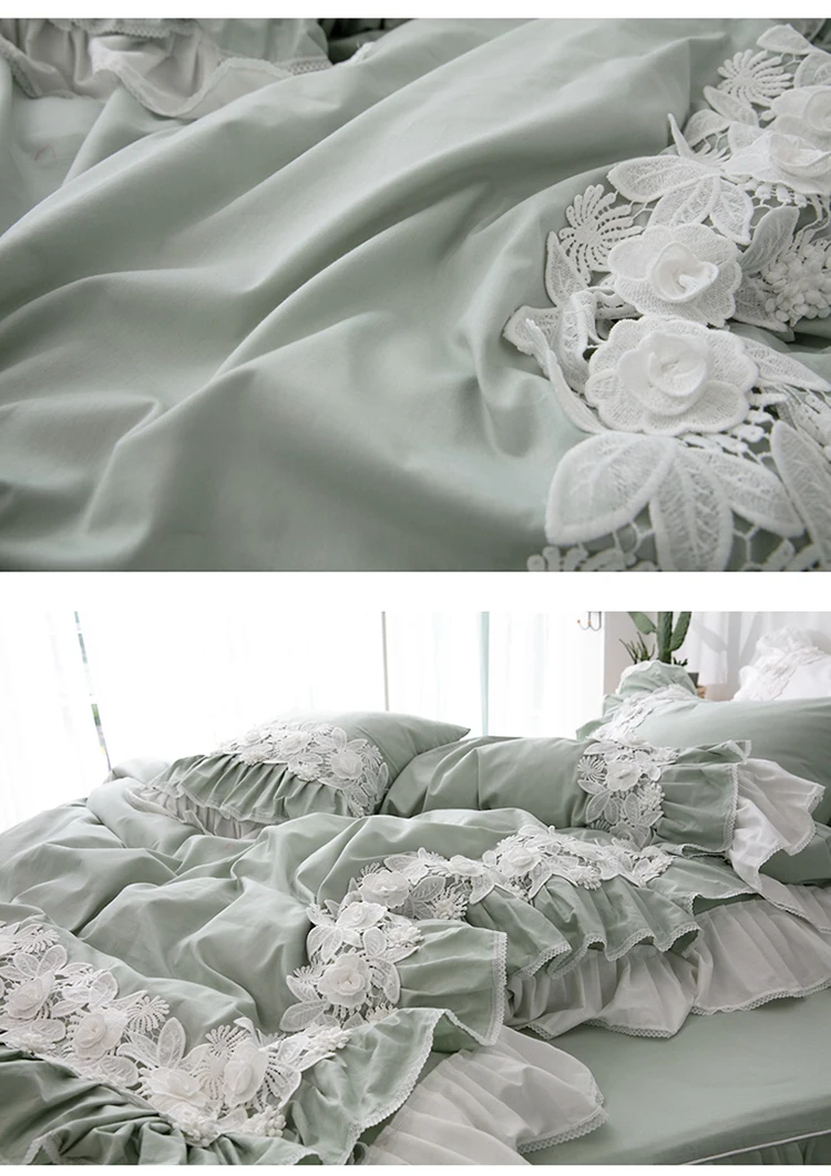 Luxury Sheet Bedding Pure Cotton Linen Bed Sheet Set Lace Bed Skirt Single Bed Double Bed Quilt Cover Pillow Case Bedding Set