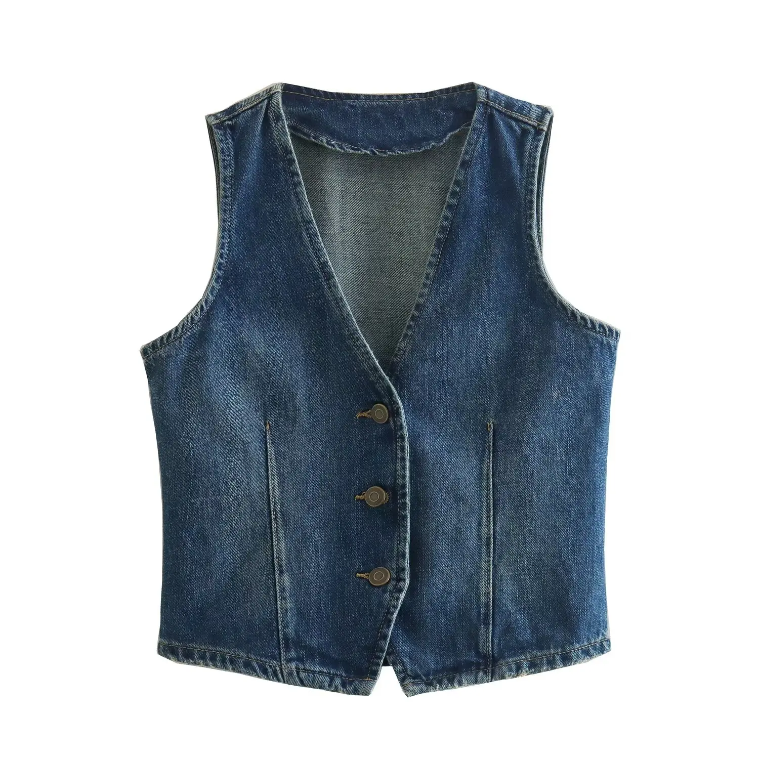 

Women 2023 New Fashion With Metal Buttons Tweed Cropped cowboy Waistcoat Vintage Sleeveless Elastic Hem Female Vest Chic Tops