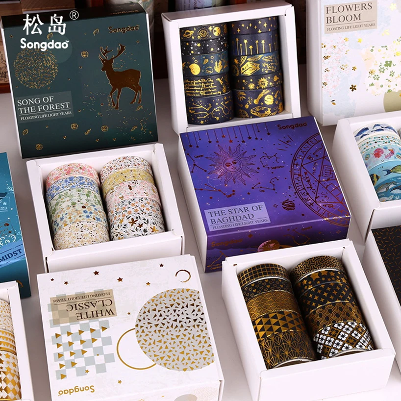 10 Rolls Geometry Washi Tapes Decorative Adhesive Tape Stationery Gold Foil Washitape Scrapbooking Supplies Washi Tape Set 2