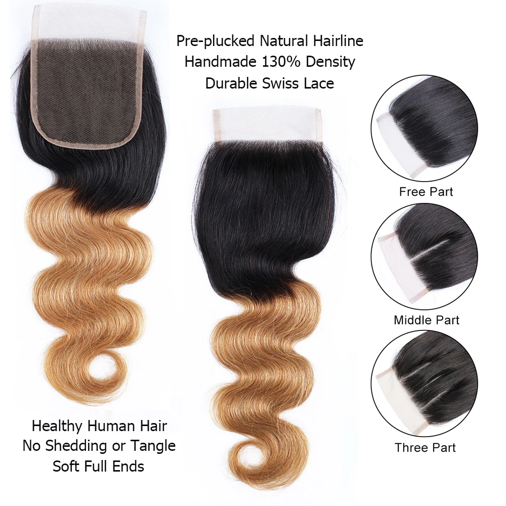 MOGUL HAIR-Fermeture de cheveux humains Remy, Body Wave, Attaché à la main, Partie médiane libre, Attaché à la main, Blonde ennuyeuse, Marron foncé, Document 8, 4x4