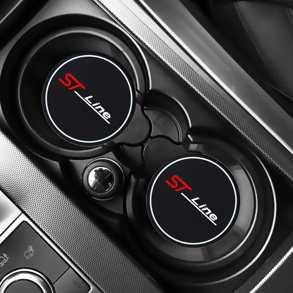 Car coaster pads 2Pcs Car Coasters Water Cup Slots Non-Slip Mat Waterproof Water Cup Mat Drink Pad For ford st line stline fiesta Car Styling