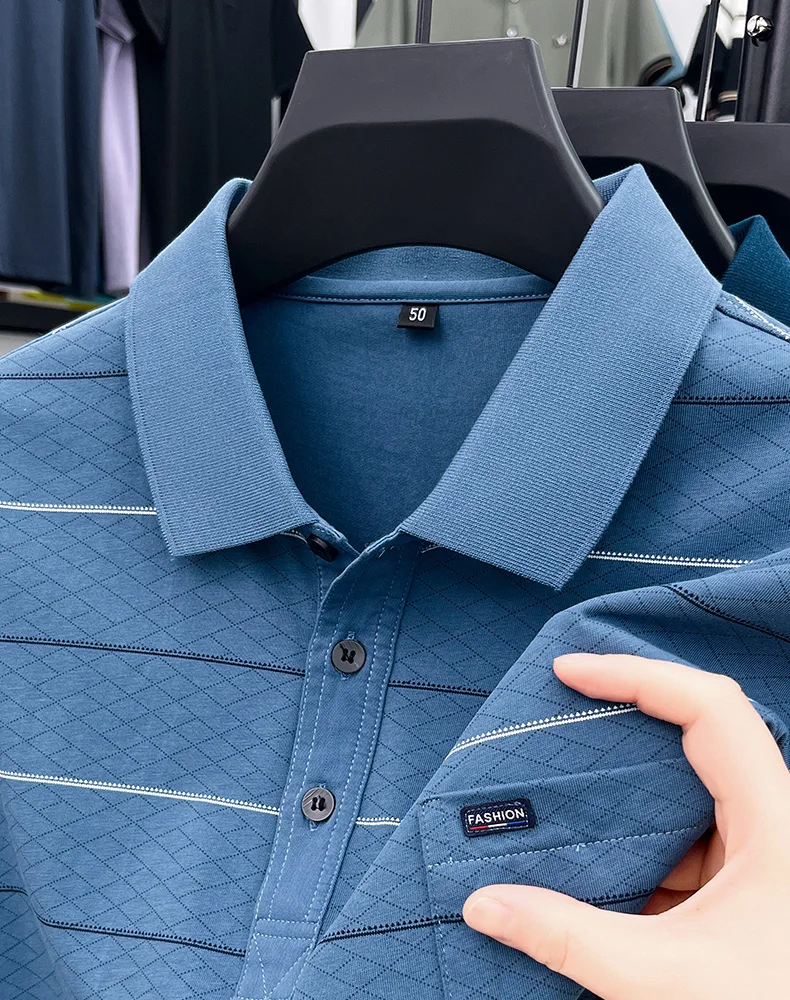 Luxury brand plaid jacquard short sleeve polo shirt fashion letter embroidery pocket classic stripes trend men's new T-shirt top 13 S2fcc16fb12e9403a9825dabc79683099K