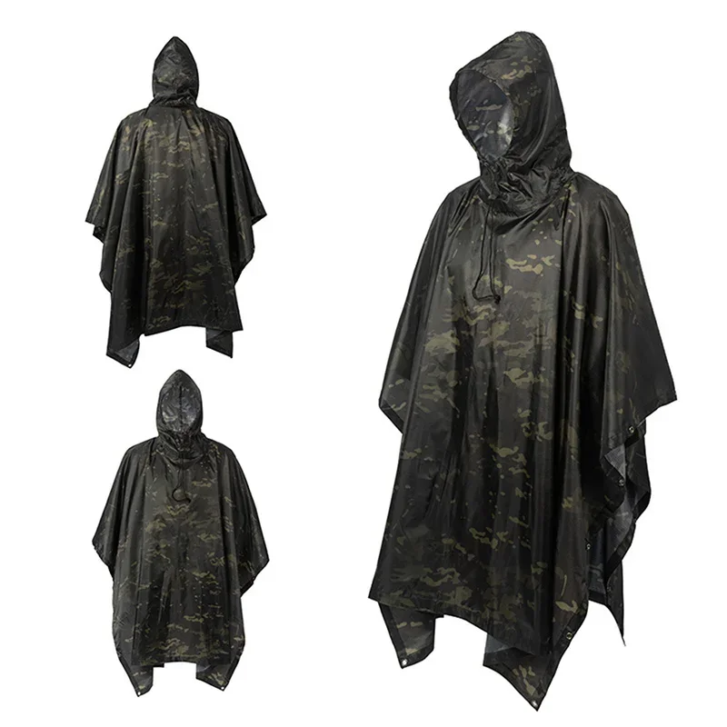 Poncho pluie camouflage jungle respirant PU - Imperméable pêche tropicale observation oiseaux randonnée