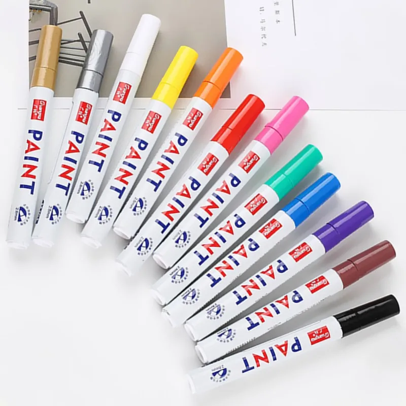 12 Colors Car Tire Paint Pen Artist CD Graffiti Drawing Waterproof Permanent Fast Dry Marker Writing Highlighter Office Supply