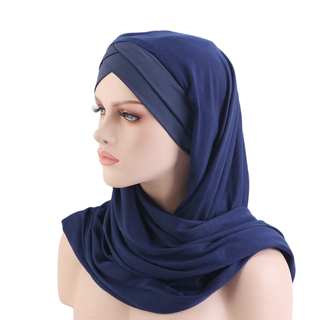  - New Instant Hijab Shawl Stitched Inner Bonnet Convinient Headwrap Forehead Cross Muslim Hijab Scarf Ready to Wear Turban Hijab