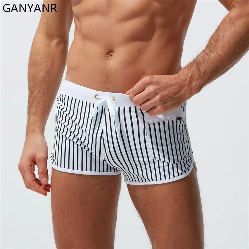 GANYANR Swimming Trunk Swimwear Men Swim Swimsuit Brief Bathing Suit Gay Sexy quick dry beach shorts boardshorts surf wear boxer