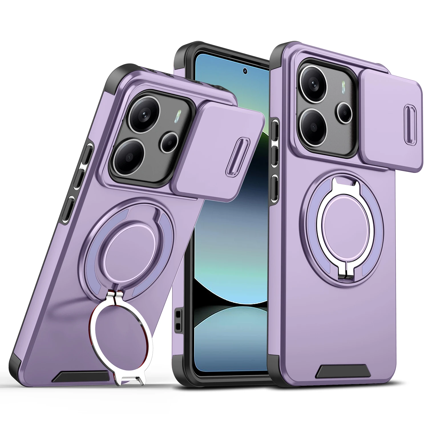 Rugged Armor Magnetic Bracket Phone Case with Slide Camera Protection