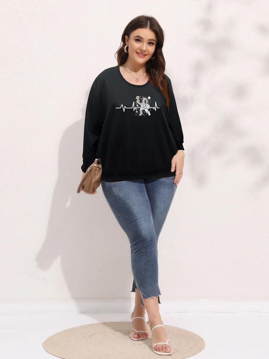 Finjani Women's Sweatshirt Black Casual Crewneck Sweatshirt Plus Size Loose Fashion Spring And Autumn 2023 Sweatshirt
