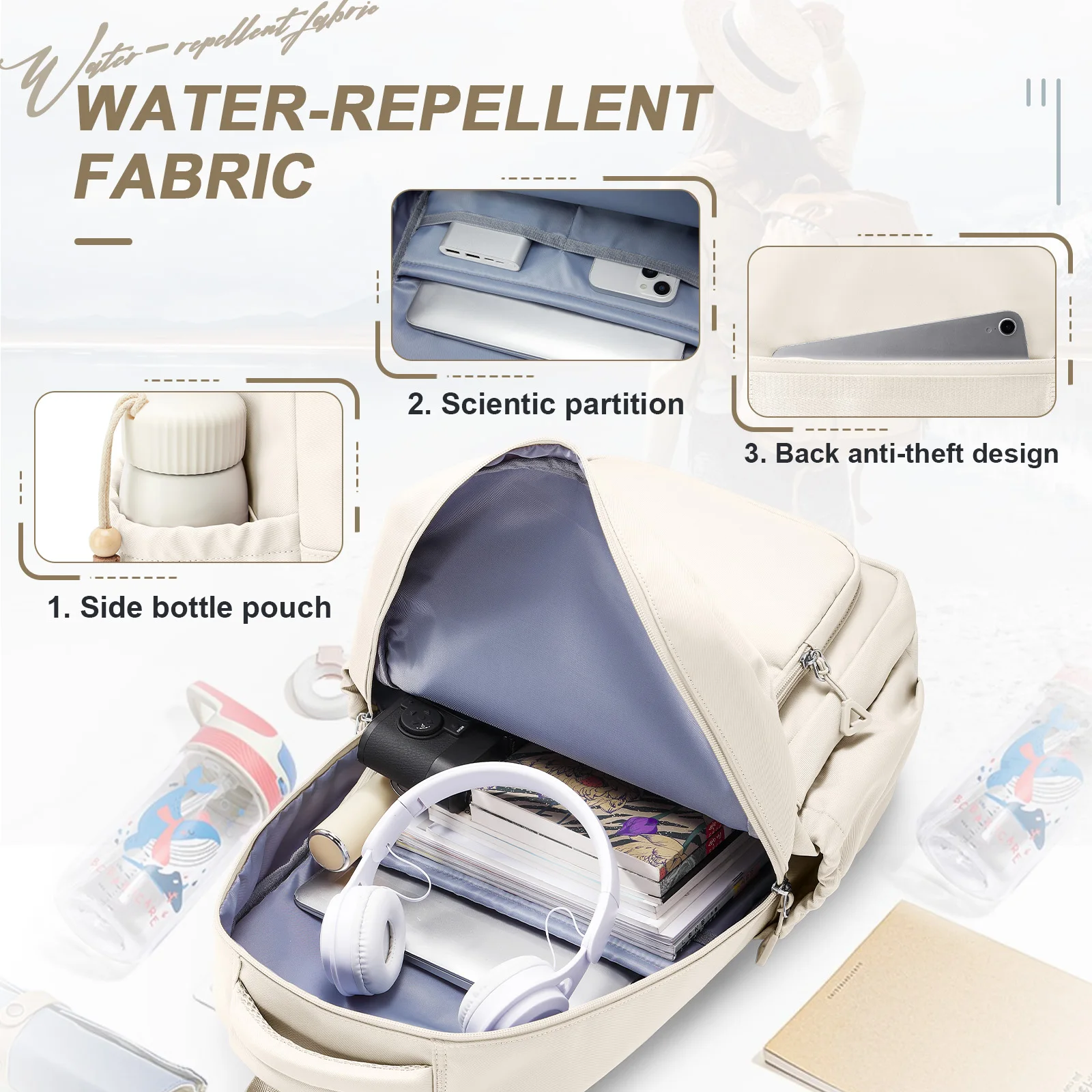 Water-Resistant School Backpack Nylon Casual Youth Lightweight Bags Adjust Strap Girls Bookbag Zipper Student Laptop Schoolbag