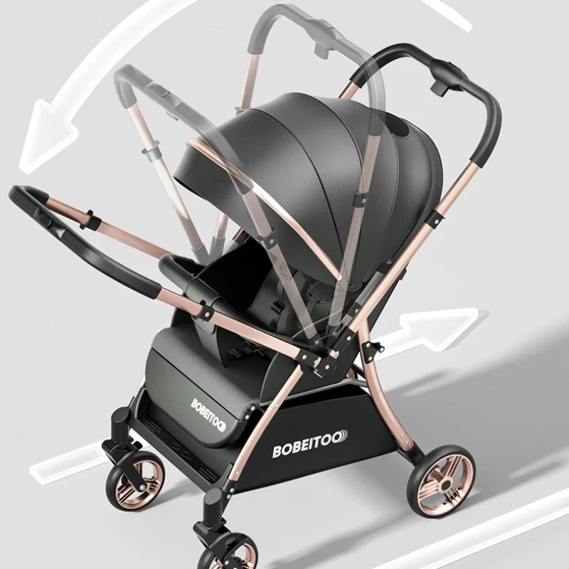 High-view two-way baby stroller Lightweight foldable baby carriage children's dining chair Adjustable stroller armrests