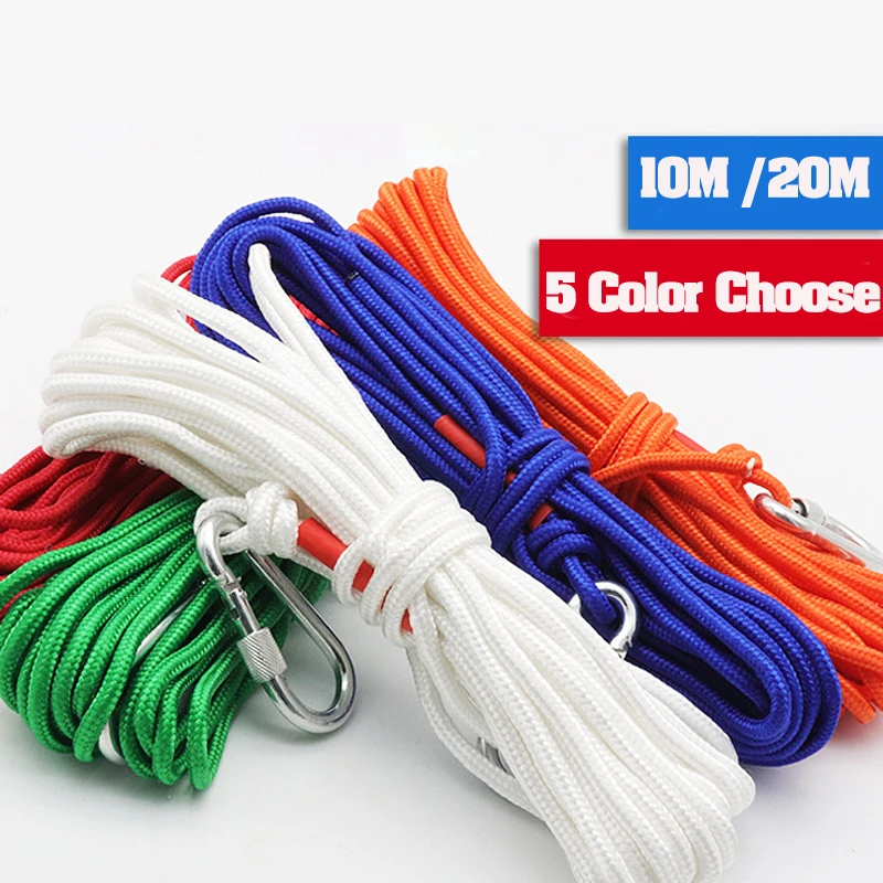 ตกปลาแม่เหล็กเชือก 20 M 10 M เชือกไนลอนเชือกถัก Heavy เชือกปลอดภัยล็อคเส้นผ่านศูนย์กลาง 6 มม.แม่เหล็กตกปลาเชือกสีแดง/สีขาว/สีเขียว 1