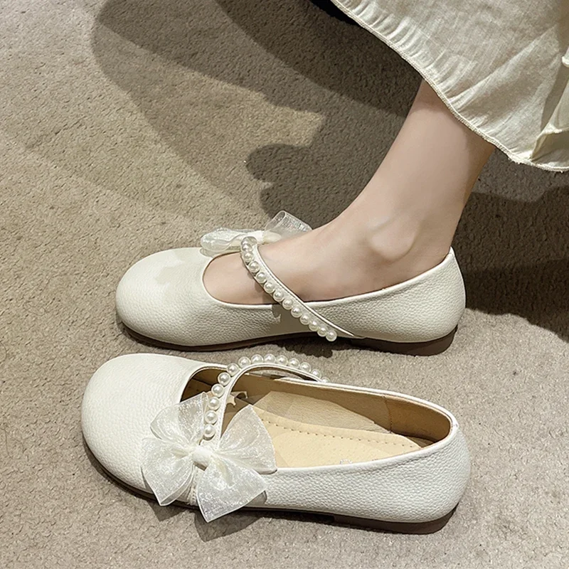 

Женские туфли на плоской подошве, повседневные туфли с бантом, украшенные бисером, для прогулок, лето 2024