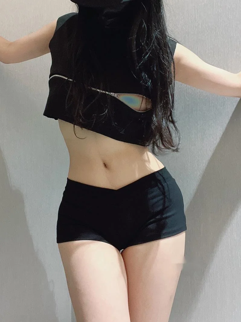 WOMENGAGA Simple Black Dance Fitness Running Ultra Short Sports Casual Shorts Female Summer Tight Low Waist Sexy Korean US8F