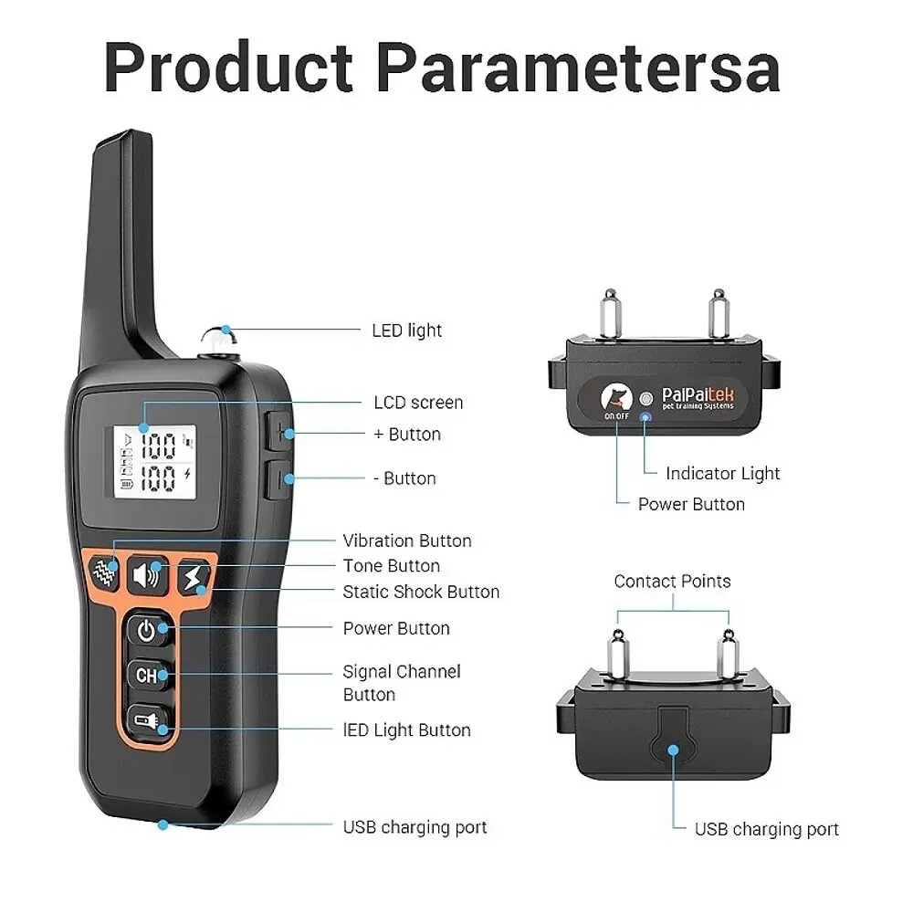 Dog Training Collar With Remote Dog Bark Collar Waterproof Rechargeable Training Dog Collar with Shock Vibration Sound 1000M