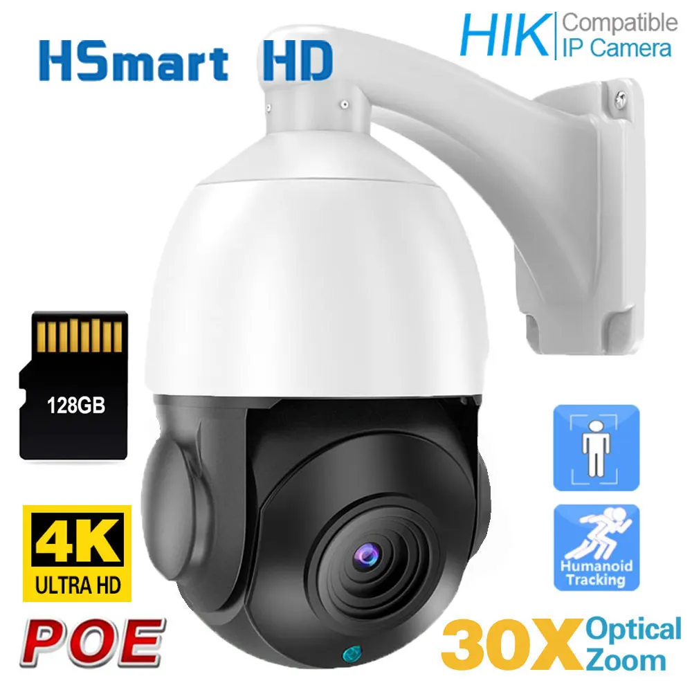 8Mp 4K Ptz 30X Zoom Auto Focus Outdoor Ptz Speed Dome Camera Poe H.265 Sorveglianza Cctv Ai Tracking Camera Hikvision Compatibile