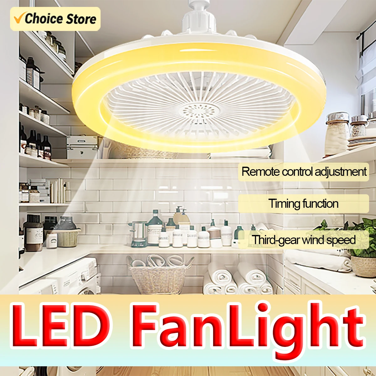 LED Light Fan with Remote Control and 3-Speed E27 Lighting Base for Bedroom and Living Room Lighting 2-in-1 Ceiling Fan Lights