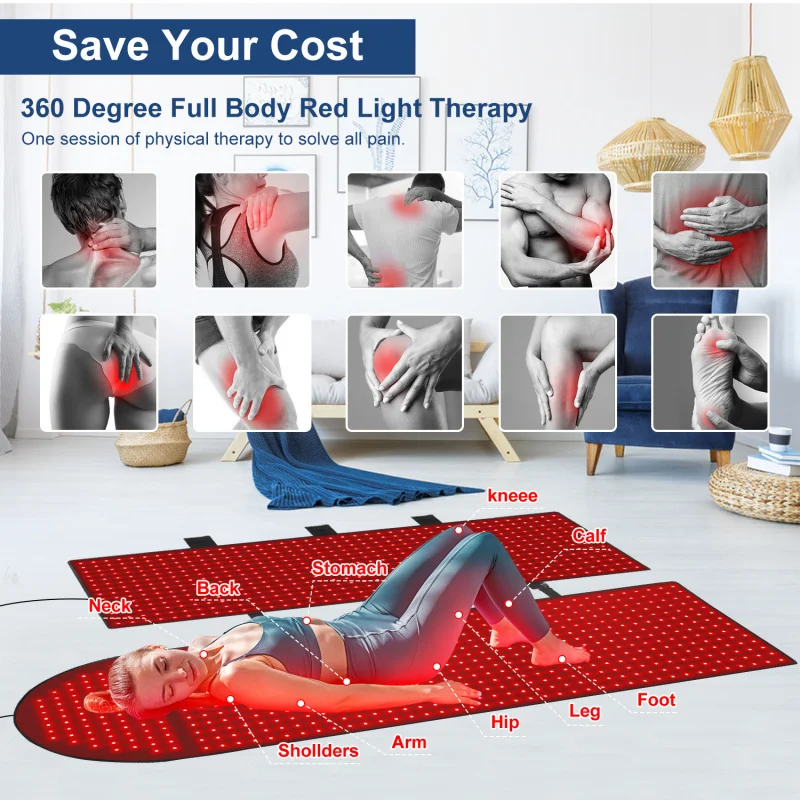 No EMF full body infrared LED red light therapy bed mat blanket with wireless controller