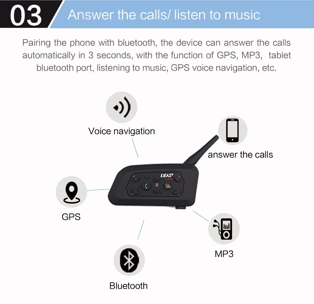Ejeas v6 pro + motorrad intercom helm bluetooth headset 6 fahrer 800m kommunikator wasserdicht v 5,1 musik player sprechanlage – Detail 37