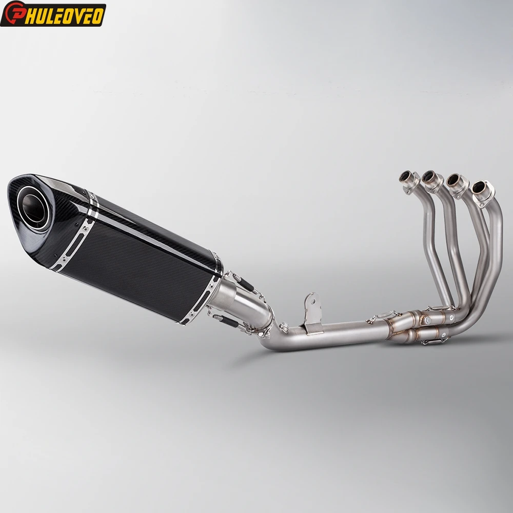For Kawasaki Ninja ZX-25R 2023 Motorcycle Exhaust Full System With Manifold Collector Header Front Pipe with Real Carbon Muffler