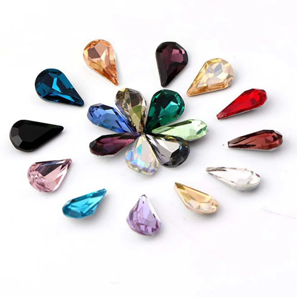 36 Stück 8*13 Schwarz Weiß Grau Blau Gelb Grün Auf Strass Glas Kristall Tröpfchen Geformte Pointback DIY Strasssteine – Detail 2