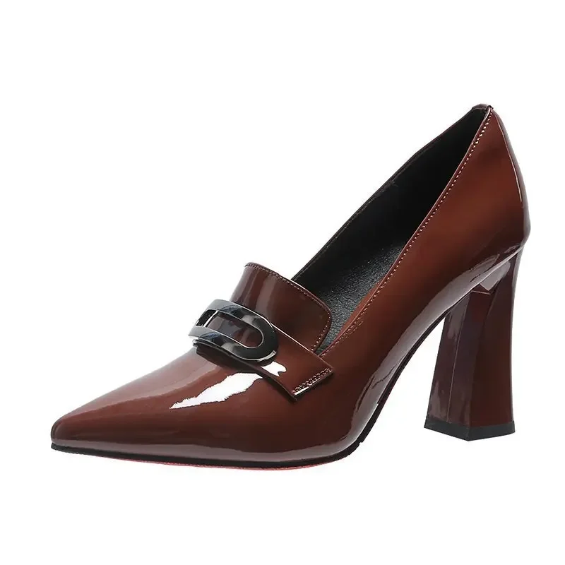 2025 New High Heels Shoes Large Size Waterproof Platform Fashion Shallow Patent Leather High Quality Women Shoes 6