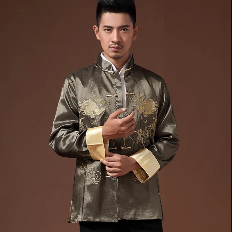 Chinese Traditional Phoenix Printed Clothes Dragon Tang Suit Clothing Men's Embroidered Long Sleeve Festival Wedding Jacket