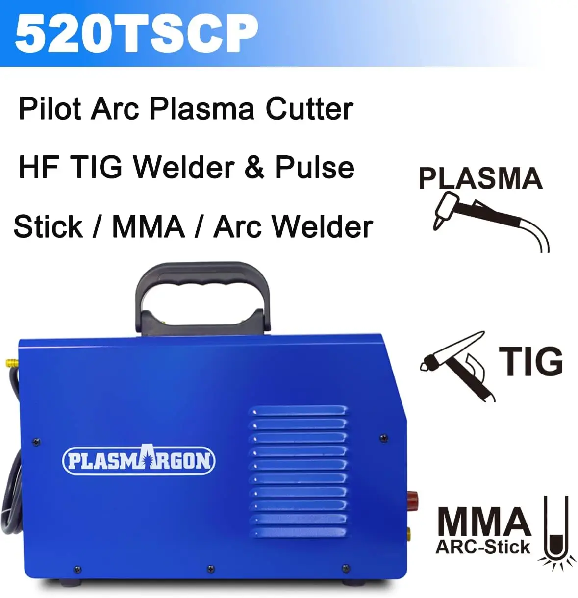 Pilot Arc Plasma Cutter TIG Welder Pulse and Stick Welder Machine-520TSCP 50A Non-Touch Plasma Cutting 200A Pulse Tig Welder