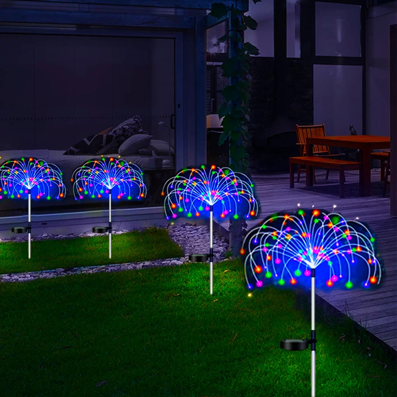 Solar Firework Stake Lights 60-420LED Lamps 8 Modes Waterproof IP54 Rating Warm White White Colorful Yard Patio Holiday Decor